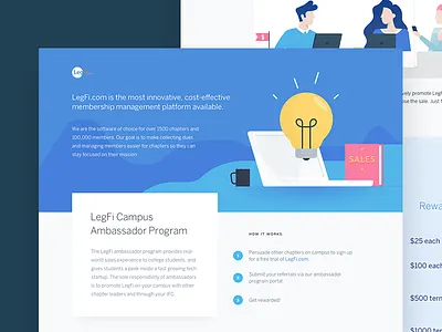 LegFi Abassador program landing books computer idea landing product sales tech ui ux uxui website