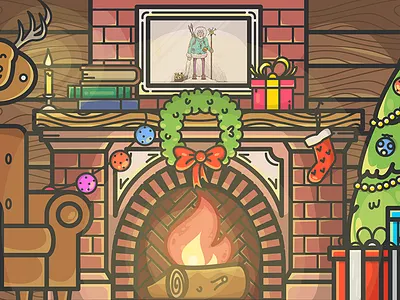 Happy Holidays! armchair chair christmas fireplace gift holiday icon illustration illustrator new year picture wreath