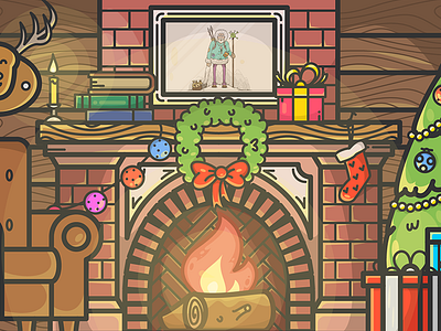 Happy Holidays! armchair chair christmas fireplace gift holiday icon illustration illustrator new year picture wreath