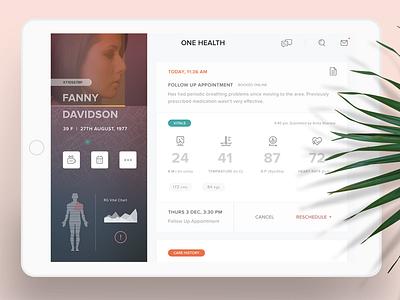 One Health_Cross Dx appointments b.m.i b.p clinic doctor health heart rate medical patient roundglass temprature vitals