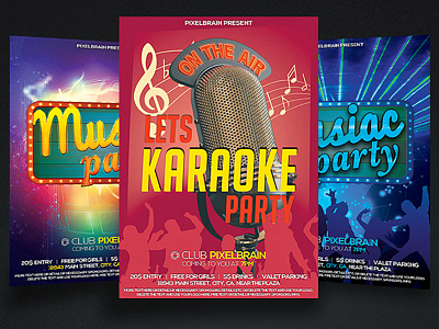 Night Club Party Flyer Template Bundle Vol - 03 print psd pure retro shapes sky skyline template trance