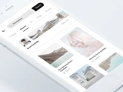 Mobile Blog App — Discover screen app blog concept minimal screen search white