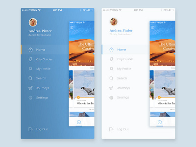 Side menu, dark or light? app bk concept feed interaction interface ios mobile redesign side menu travel ui ux