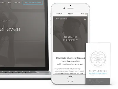 Emily Lesinski Physical Therapy branding business card entrepreneur mobile physical therapy responsive small business website