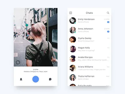 Social App - Camera UI android camera chat clean dark image ios light material design photo send simple