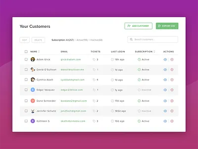 Customer List - Ticketing System UI design details export filters invoice item list lists mobile table ui ux web app