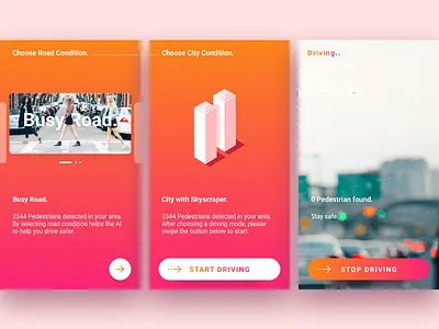 A Driver Assistance App app building camera card slider colors gradient illustration mobile navigate navigation ui