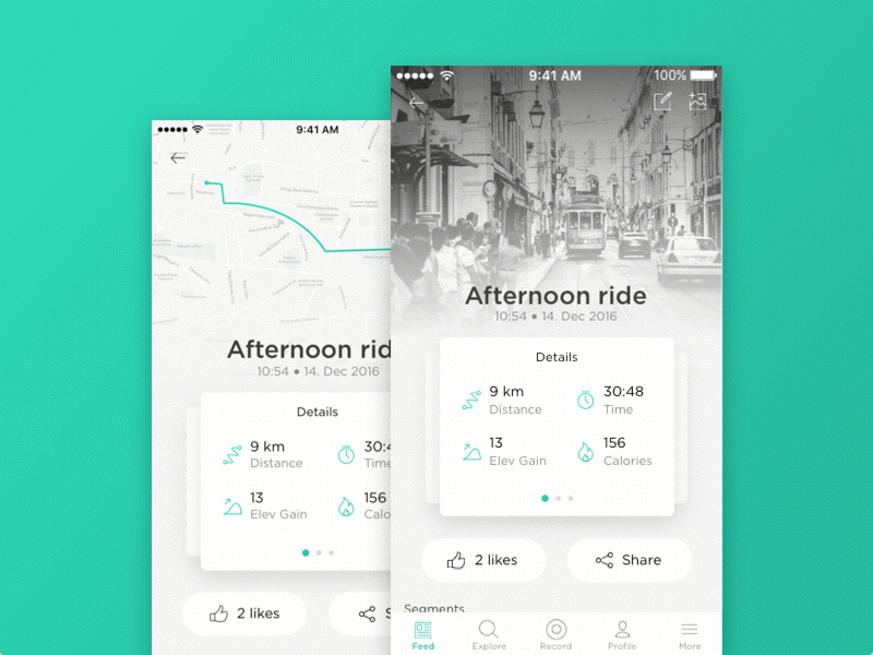 Activity Tracking App / UI Challenge #9 app application calories clean cycling flat map mobile running simple tracking