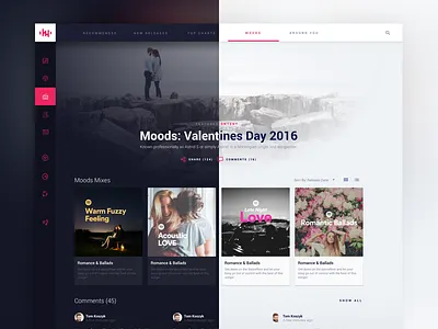 Online Music Streaming Service - Moods B&W artist black charts contrast design moods music playlist profile spotify streaming white