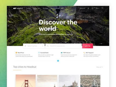 Non-City Specific Landing Page activity cards city discover experience headout landing page search travel ui website world