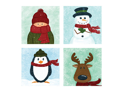 Winter Illustration Series christmas digital painting illustration penguin reindeer snow snowman texture winter