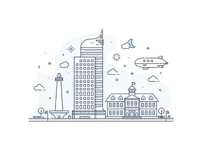 Landmarks of Jakarta building city flat icon illustration jakarta landmark line art simple vector