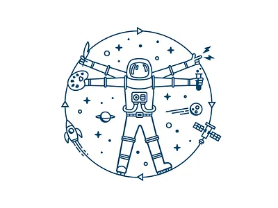 Spaceman astronaut education illustration knowledge space tshirt vitruvian man