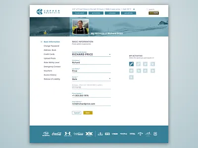 Copper Mountain Website ~ Settings Page 007 dailyui settings