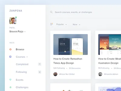 Light Zunpena - Design Courses courses dashboard design light online ui ux web zunpena