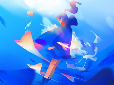 Underwater aquarium character design digital painting fish illustration mantaray painting photoshop underwater water