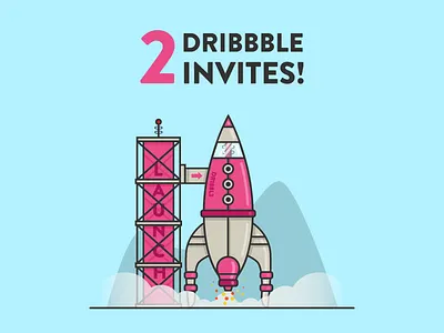 2 Dribbble Invites design dribbble graphic design illustration invite launch rocket ship space vector