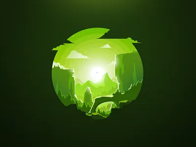 Magic morning arch grain green horizon illustration kind landscape magic morning mountain nature negative popular proart prokopenko rock trend