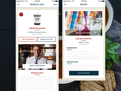 Product Info & Recipe concept food ui ux