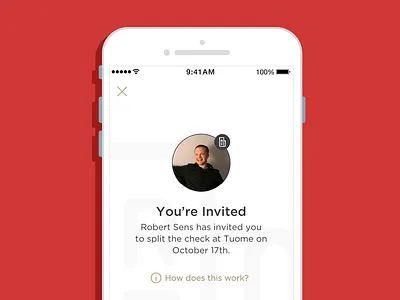 Digital Check Splitting: Invite Screen app dining invite ios payment restaurant split check
