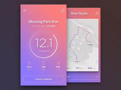 Daily UI #01 - Running App bright colorful daily daily ui gradients ios light material design shadows ui vibrant