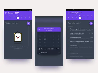 Todo app calendar clean design empty interface task todo ui ux