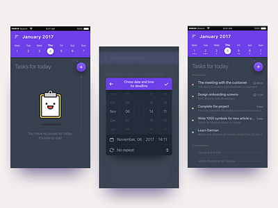 Todo app calendar clean design empty interface task todo ui ux