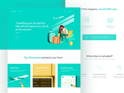 Kiwi.Com Guarantee airport clean flight illustration missed travel ui ux web website white