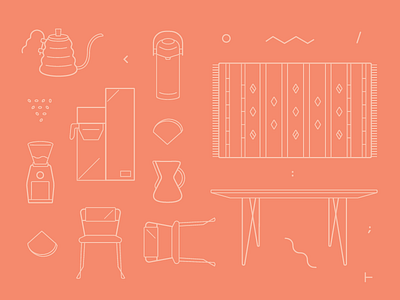 Ingredients № 2 chemex coffee desk filter flat illustration kettle line office rug squiggle