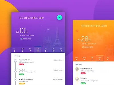 Actively iOS Application UI activity tracker application ui calendar check list day night concept task tracker temperature timeline to do list trending