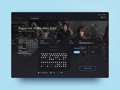 UI Challenge 10 — Cinema Tickets Booking booking challenge cinema dark layout movies rouge one star wars typography ui ux weekly