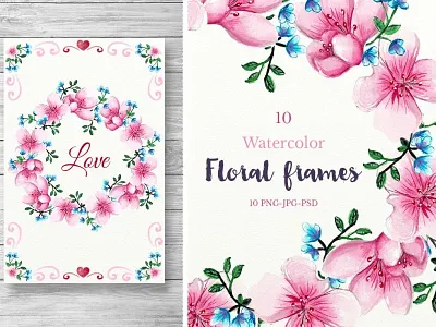 10 Watercolor Flower Frames floral flower frame greetings love nature romantic save the date valentine valentines day wedding card