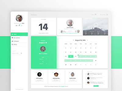 Vacation Dashboard dashboard experience green interface light panel theme ui user ux webdesign
