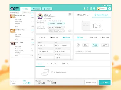 POS - checkout page beverage store btn checkout page for pad icon pos ui design user interface