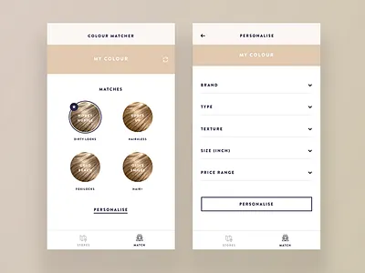 Hair Colour Matcher app beauty colour fashion hair ui ux
