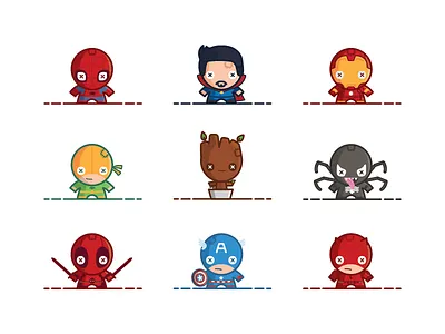 Marvel Voodoo Dolls avengers baby groot captain america cute deadpool groot illustration iron fist ironman marvel spiderman vector