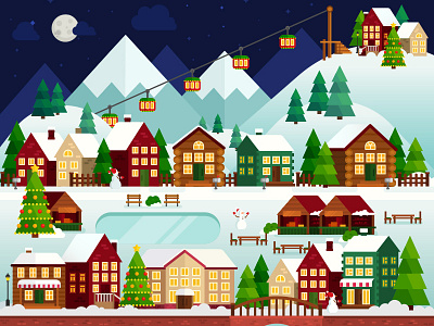 Christmas Village characters christmas holiday moon night