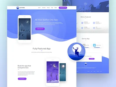 Landing Page Design for Mobile App clean dribbble best shot landing page mobile mobile app mobile ui purple ux web landing page design