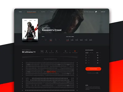 Cinema Tickets Booking / Weekly UI Challenge — Week 10 app application booking cinema dark movie red seats theatre tickets web website