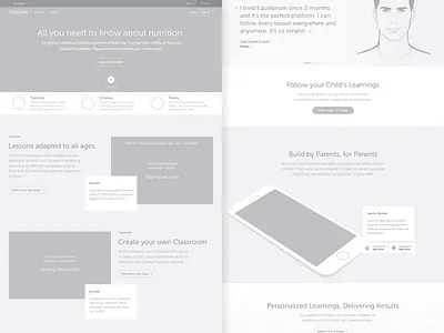 Equilibrium Landing page - Wireframes faq grey home homepage iphone landing layout testimonials wireframes