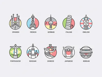 Color Language Icons for Drops App app design drops icon icons interface ios iphone learning ui words