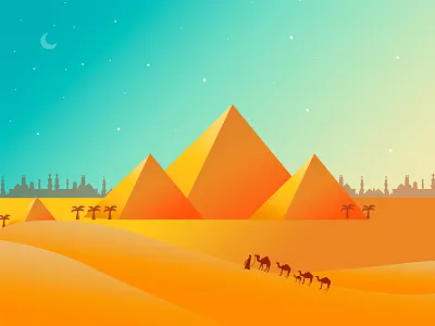 Flat design pyramid illustrations camel dates desert environment horizon illustration monument orange pyramid wonders