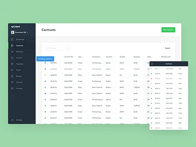 AgriDigital Web App - Contracts app clean desktop freelance list mobile responsive simple table ui ux web