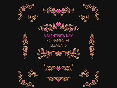 Golden Ornaments Collection assets free freepik hearts jewels love ornaments sweet valentine vector