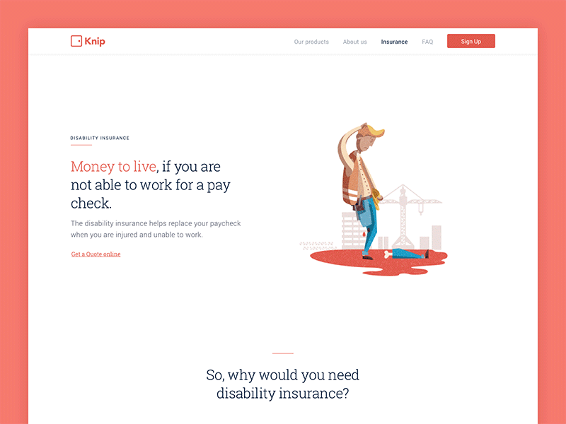 Disability page animation animation gif illustration insurance landing page one page web website white space