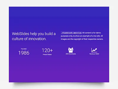 Metrics (WebSlides) landings metrics portfolios slides webslides