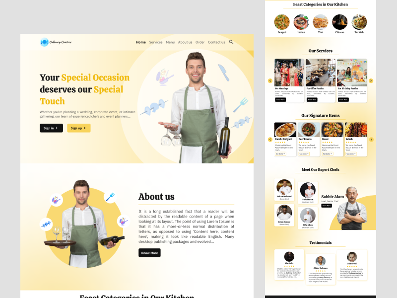 Catering Service Website Landing Page cateringservice cateringwebsite creativeui designinspiration dribbbleshots figmadesign foodbusiness fooddeliveryui foodindustry landingpagedesign modernwebdesign responsivedesign restaurantwebsite uiux uxdesign uiuxtrends uxresearch webdesign webdesigndaily websiteinspiration