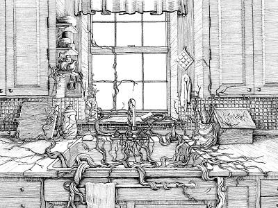 In the Kitchen Sink black and white chavilah illustration ink jesse cale mentha spicata midnight poetry press roots secret secret midnight press