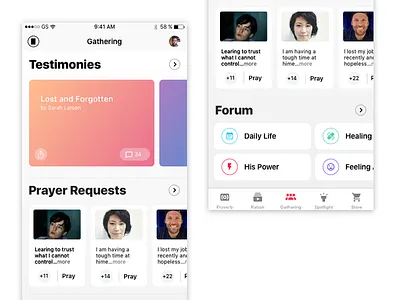 Part 2 of 3 App app cards flat forum ios minimal prayer requests testimonies white