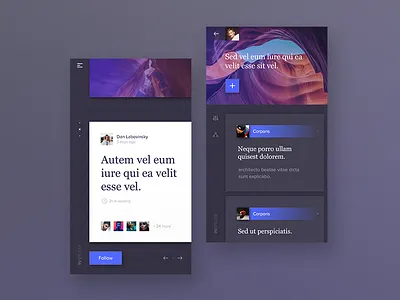Inspease - social blog app. app dark flat ios magenta modern ui ux